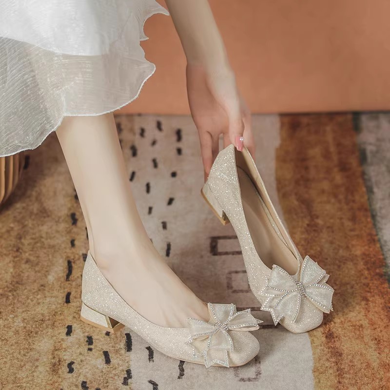 Womens Heels - Scarpe da sposa basse con suola