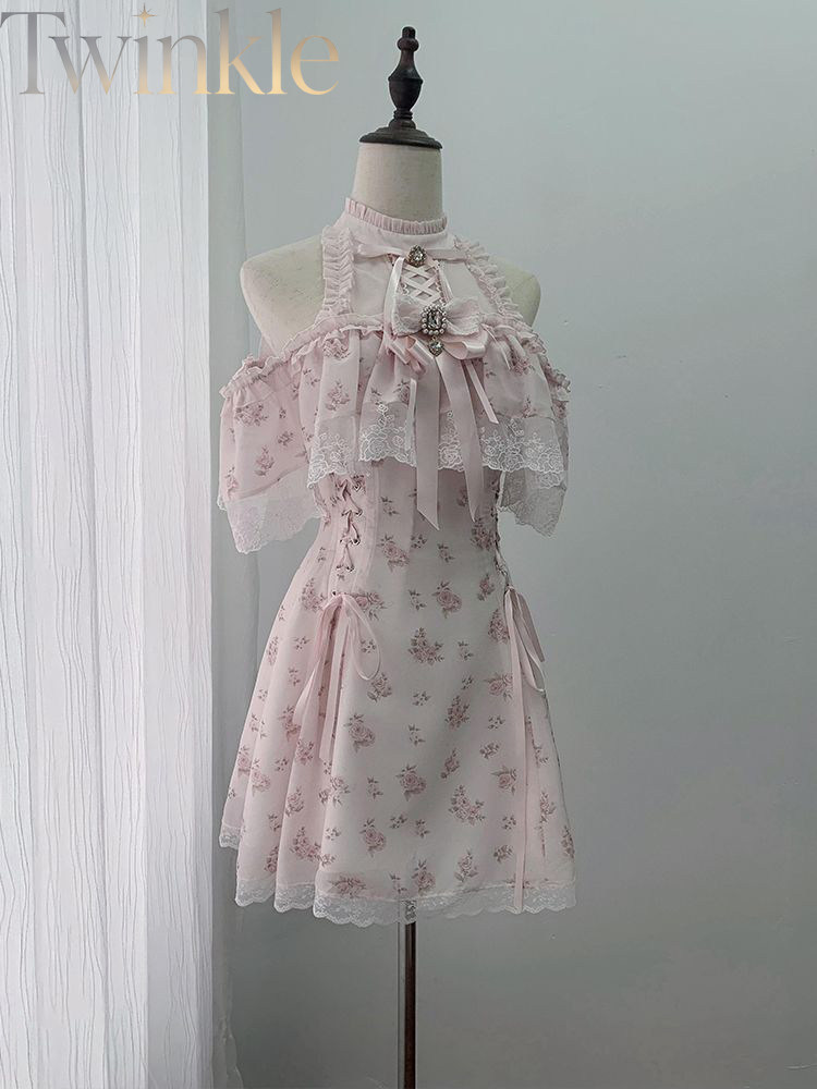 Midi Dress - Abito estivo floreale con spalle scoperte,