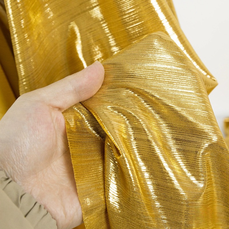 Evening Gown - Tessuto a Maglia Nervata Giallo Dorato