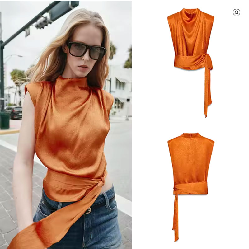 Silk Blouse - Top Corto Senza Maniche con Collo